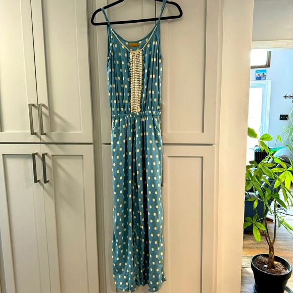 Skeno Pants - Skeno Jumpsuit Blue and White Pineapple Print size Small